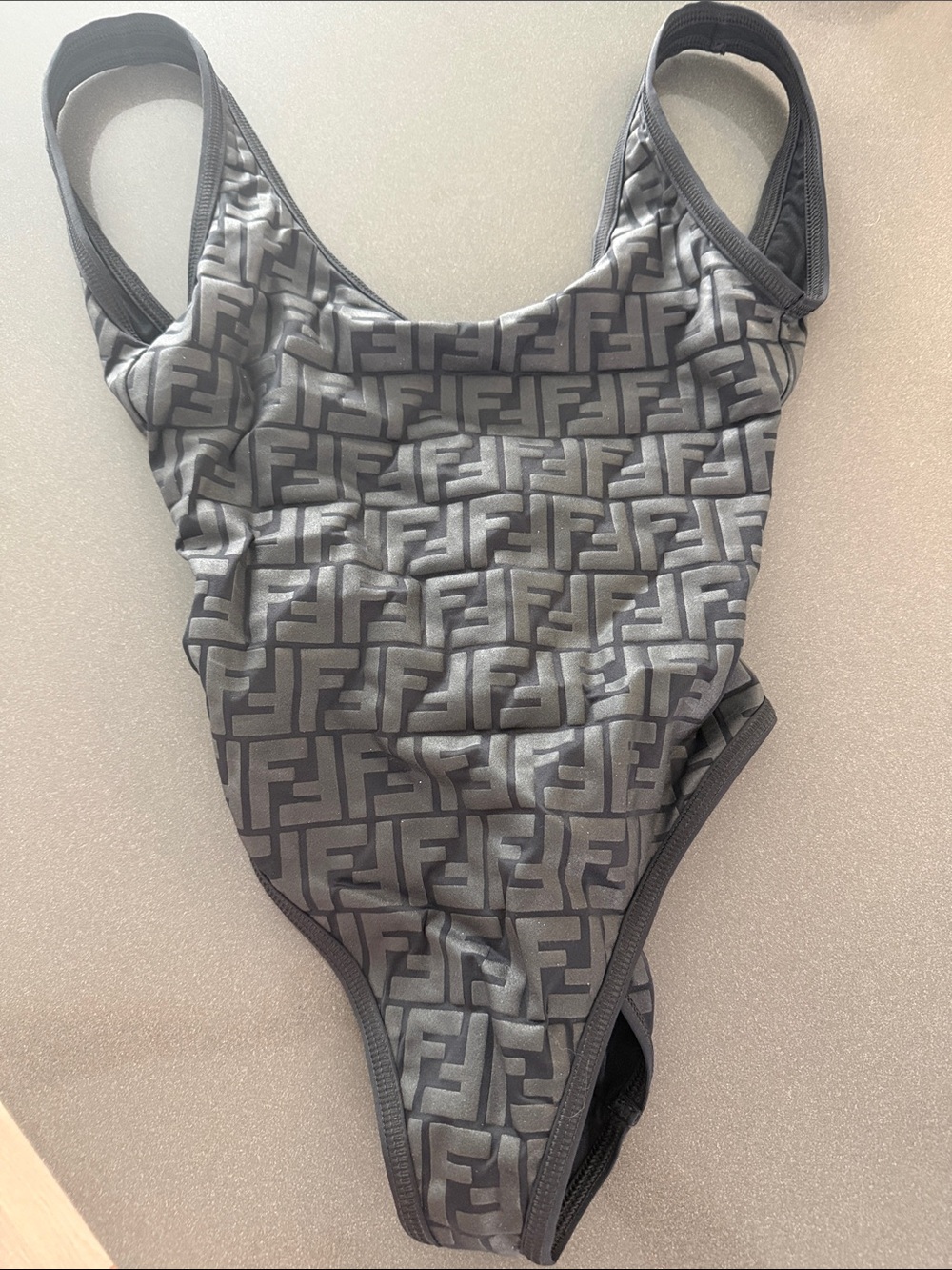Fendi Gray and Charcoal FF Monogram One-Piece Swimsuit